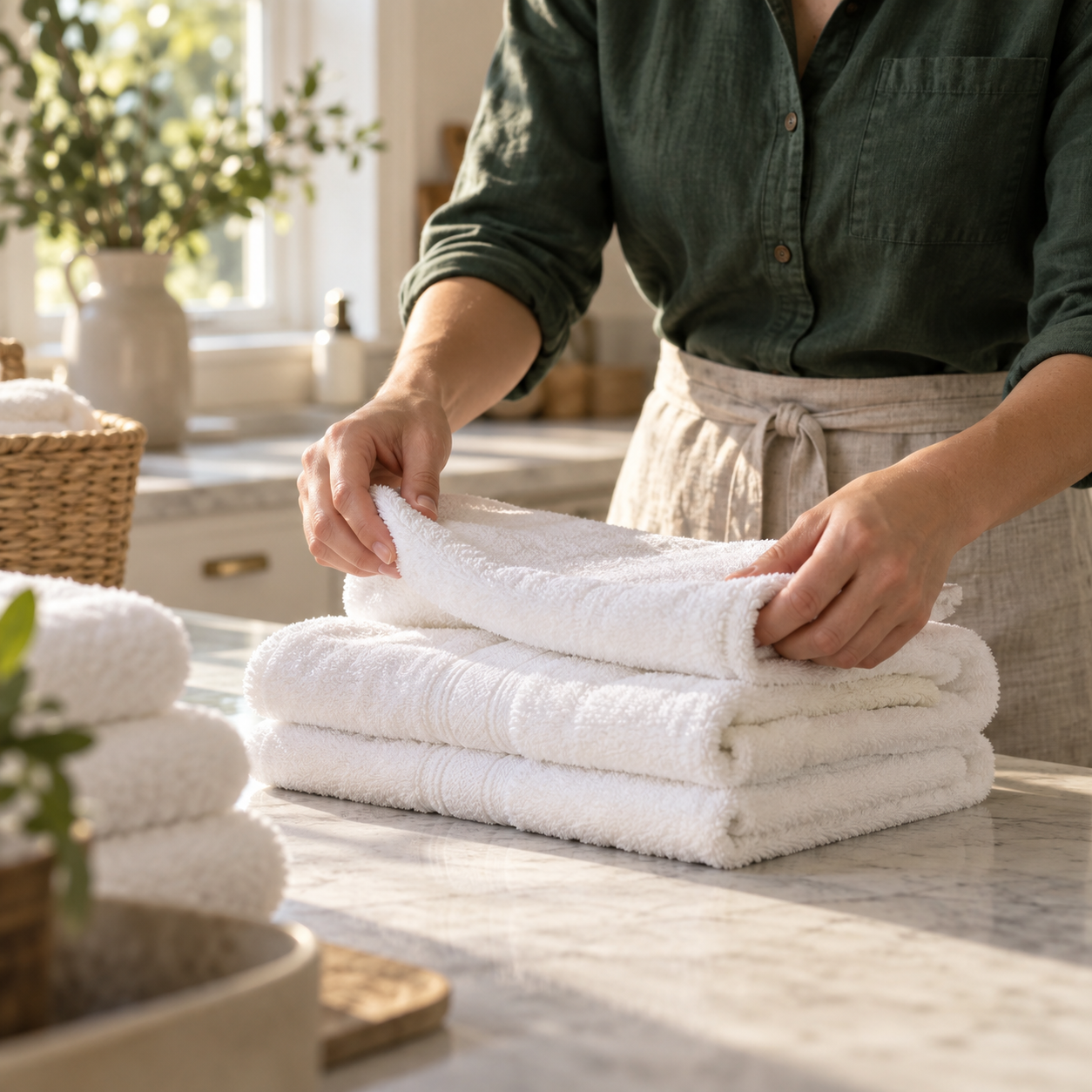 Fresh towels being arranged with care