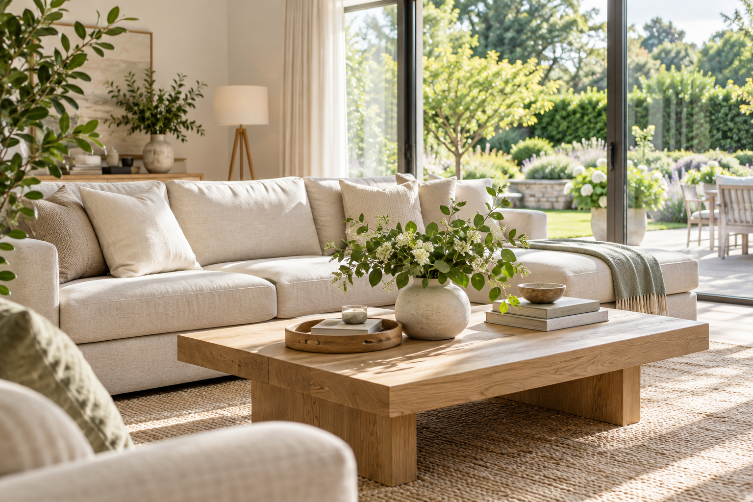 A bright, freshly cleaned living room